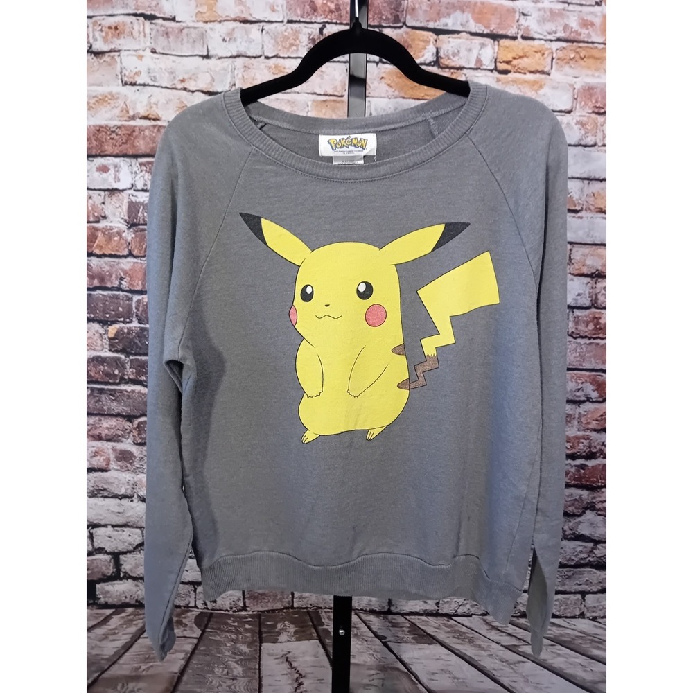 Pokemon Pikachu Womens Medium Crewneck Sweatshirt Gray Y2K Logo